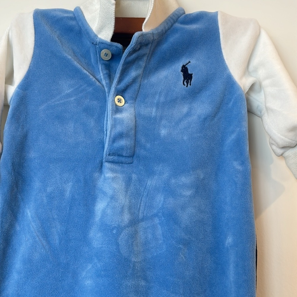 Velour jumpsuit with collar Blue and Navy Blue Ralph Lauren vintage jumpsuit 3M - Picture 2 of 8